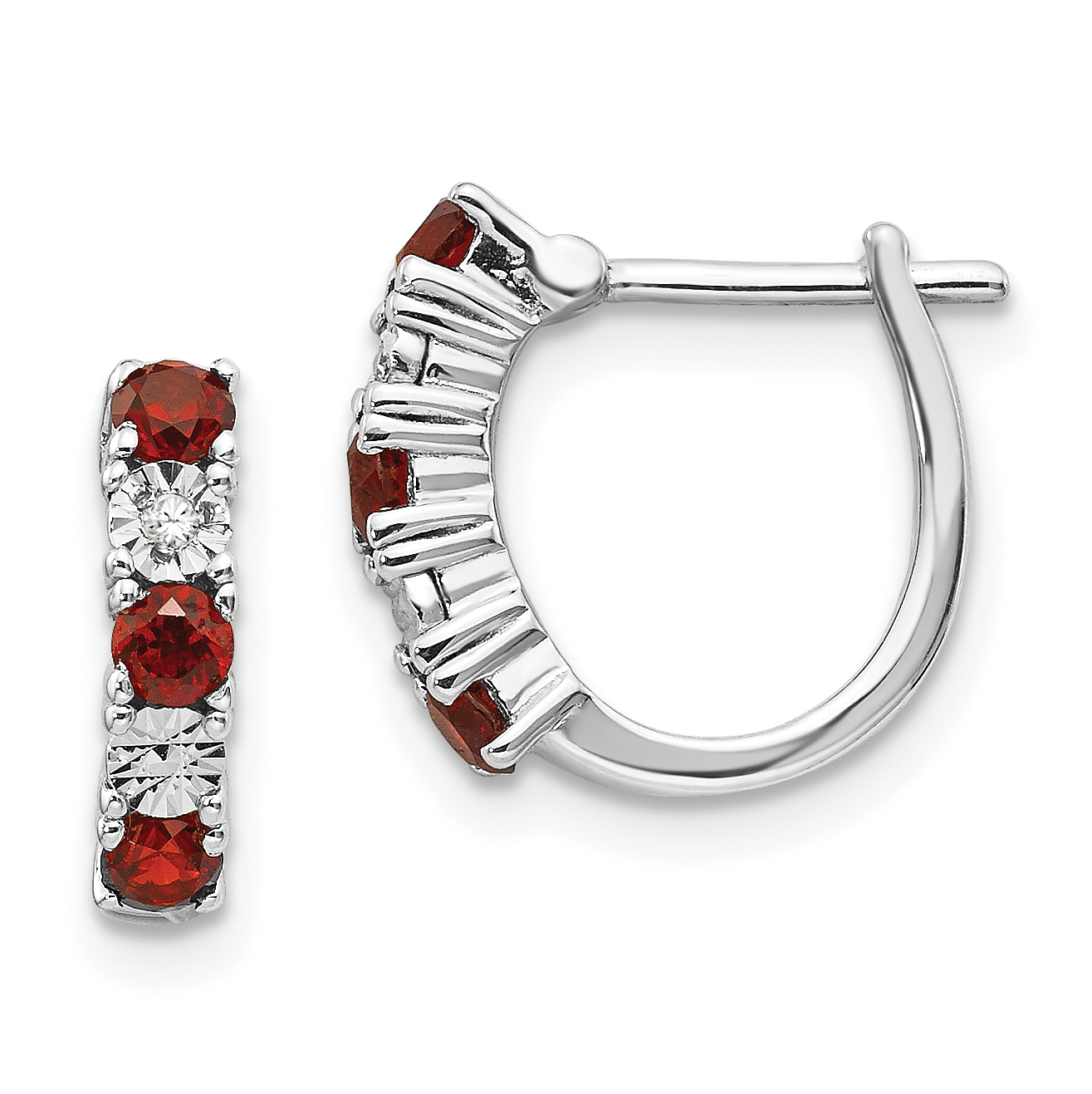 Sterling Silver Rhodium-plated Garnet & Diamond Earrings (QE10209GA)