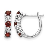 Sterling Silver Rhodium-plated Garnet & Diamond Earrings view 1