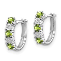 Sterling Silver Rhodium-plated Peridot and Diamond Earrings view 2