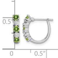 Sterling Silver Rhodium-plated Peridot and Diamond Earrings view 4