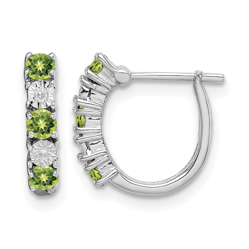 Sterling Silver Rhodium-plated Peridot and Diamond Earrings