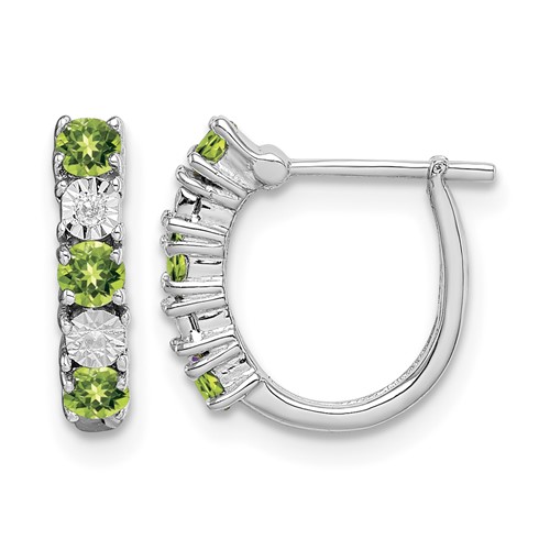 Sterling Silver Rhodium-plated Peridot and Diamond Earrings