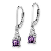 Sterling Silver Rhodium-plated Amethyst and Diamond Earrings view 2