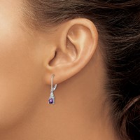 Sterling Silver Rhodium-plated Amethyst and Diamond Earrings view 3