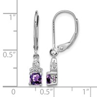 Sterling Silver Rhodium-plated Amethyst and Diamond Earrings view 4