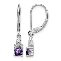Sterling Silver Rhodium-plated Amethyst and Diamond Earrings view 1