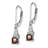 Sterling Silver Rhodium-plated Smoky Quartz and Diamond Earrings view 2