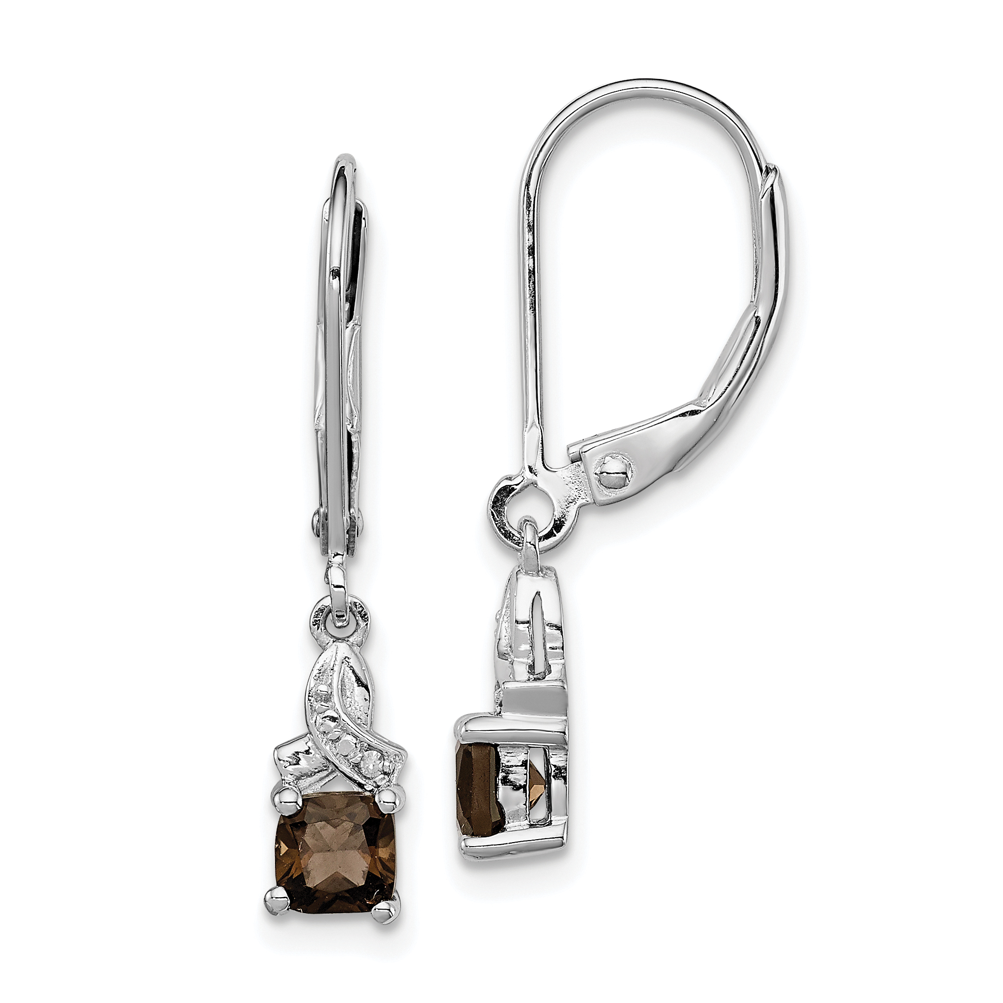 Sterling Silver Rhodium-plated Smoky Quartz and Diamond Earrings (QE10213SQ)