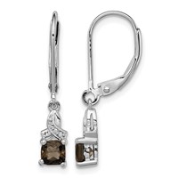 Sterling Silver Rhodium-plated Smoky Quartz and Diamond Earrings view 1