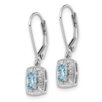 Sterling Silver Rhodium-plated Blue Topaz Diamond Earrings view 2