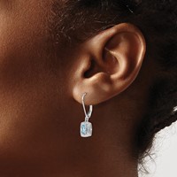 Sterling Silver Rhodium-plated Blue Topaz Diamond Earrings view 3