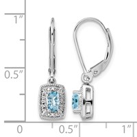 Sterling Silver Rhodium-plated Blue Topaz Diamond Earrings view 4