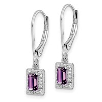 Sterling Silver Rhodium-plated Amethyst and Diamond Earrings view 2