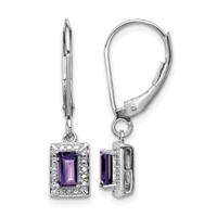 Sterling Silver Rhodium-plated Amethyst and Diamond Earrings view 1