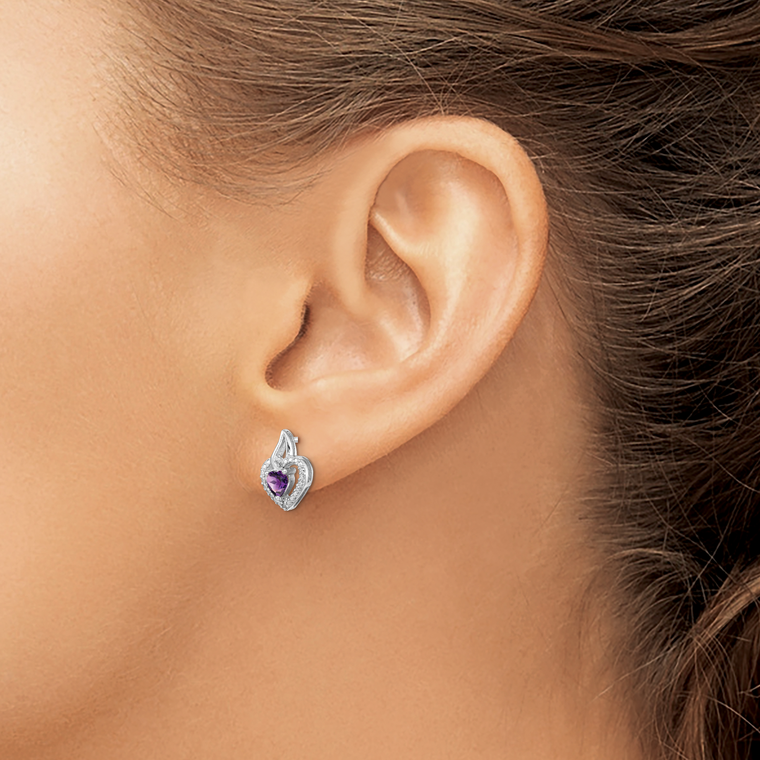 Silver Amethyst and Diamond Earrings QE10229AM detailed image 3