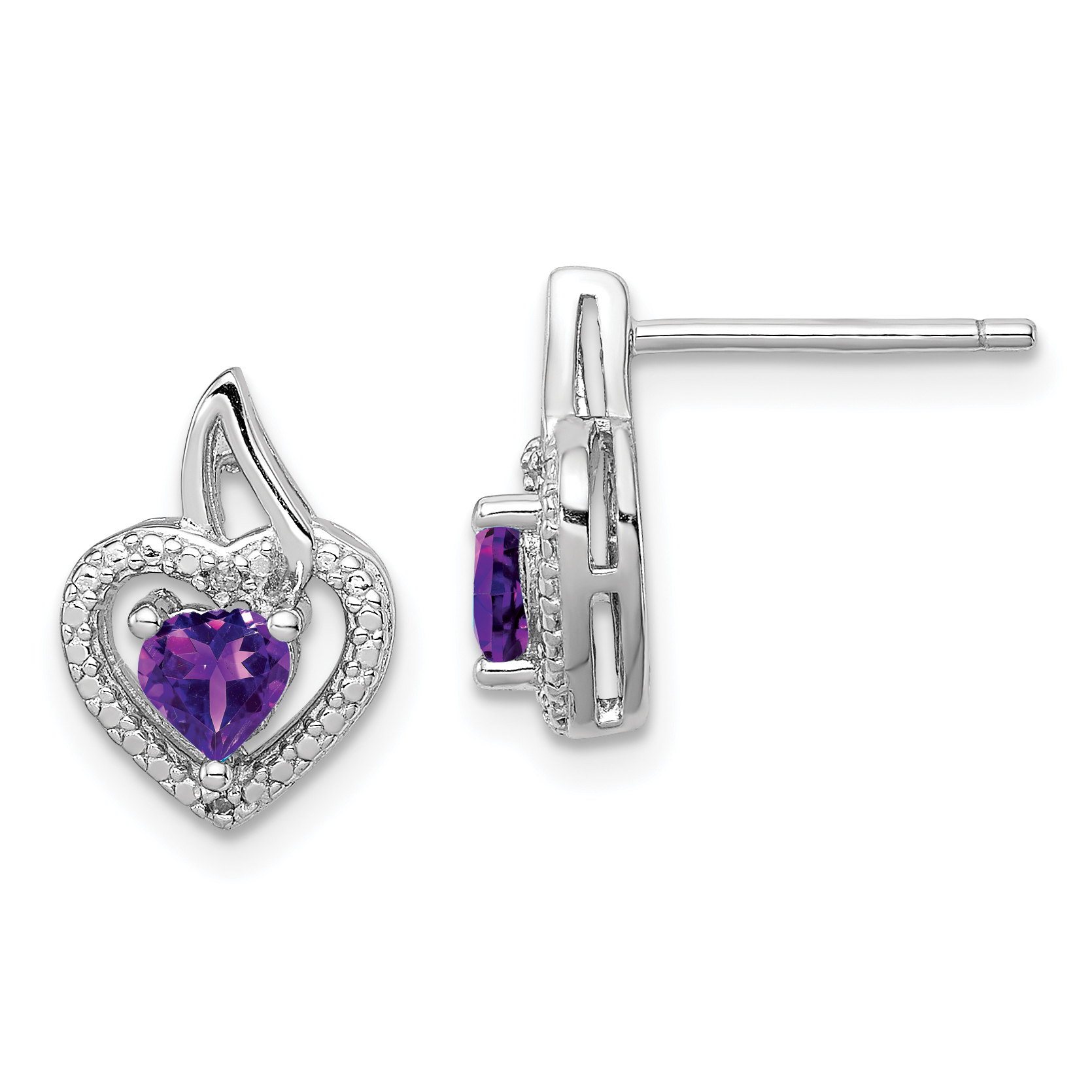 Sterling Silver Rhodium-plated Amethyst and Diamond Earrings (QE10229AM)