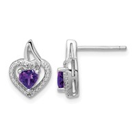 Sterling Silver Rhodium-plated Amethyst and Diamond Earrings view 1