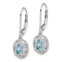 Sterling Silver Rhodium-plated Blue Topaz Diamond Earrings view 2