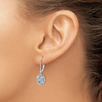 Sterling Silver Rhodium-plated Blue Topaz Diamond Earrings view 3