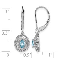Sterling Silver Rhodium-plated Blue Topaz Diamond Earrings view 4