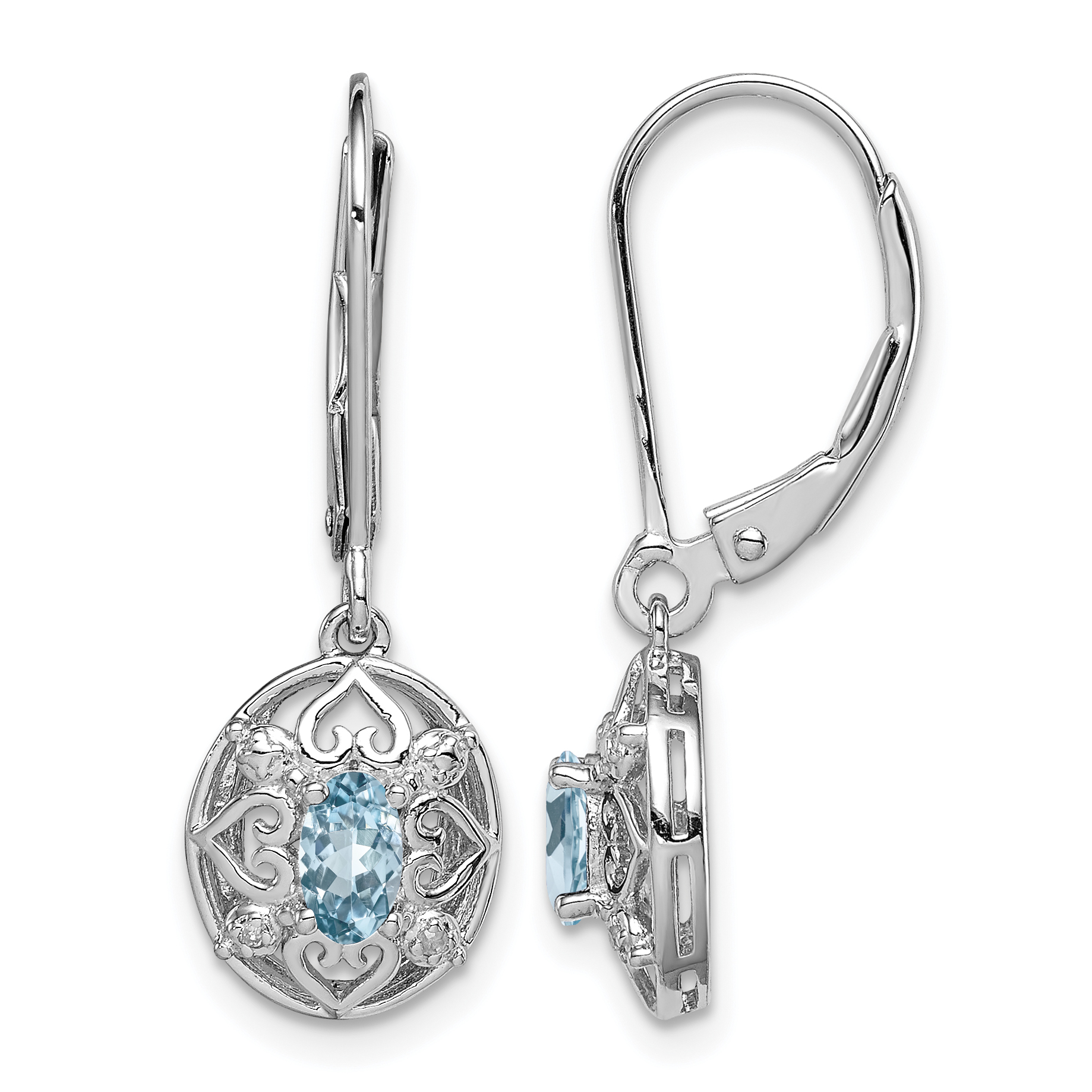 Sterling Silver Rhodium-plated Blue Topaz Diamond Earrings (QE10231BT)