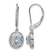 Sterling Silver Rhodium-plated Blue Topaz Diamond Earrings view 1
