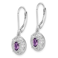 Sterling Silver Rhodium-plated Amethyst and Diamond Earrings view 2