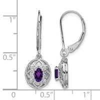 Sterling Silver Rhodium-plated Amethyst and Diamond Earrings view 4