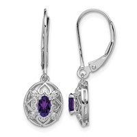 Sterling Silver Rhodium-plated Amethyst and Diamond Earrings view 1