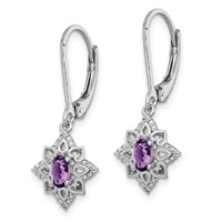 Sterling Silver Rhodium-plated Amethyst and Diamond Earrings view 2
