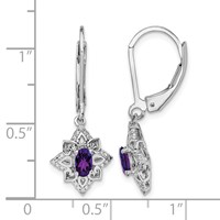 Sterling Silver Rhodium-plated Amethyst and Diamond Earrings view 4