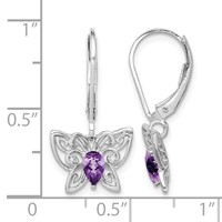 Sterling Silver Rhodium-plated Amethyst and Diamond Butterfly Earrings view 4