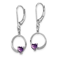 Sterling Silver Rhodium-plated Amethyst and Diamond Earrings view 2