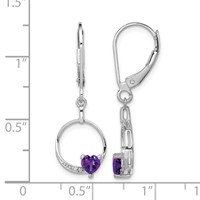 Sterling Silver Rhodium-plated Amethyst and Diamond Earrings view 4
