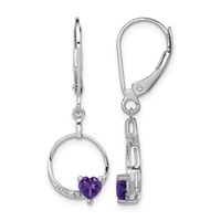 Sterling Silver Rhodium-plated Amethyst and Diamond Earrings view 1