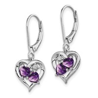 Sterling Silver Rhodium-plated Amethyst and Diamond Earrings view 2