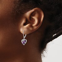 Sterling Silver Rhodium-plated Amethyst and Diamond Earrings view 3