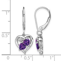 Sterling Silver Rhodium-plated Amethyst and Diamond Earrings view 4