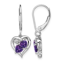 Sterling Silver Rhodium-plated Amethyst and Diamond Earrings view 1