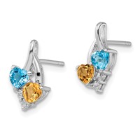 Sterling Silver Rhodium-plated Blue Topaz and Citrine Diamond Earrings view 2