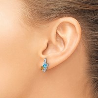 Sterling Silver Rhodium-plated Blue Topaz and Citrine Diamond Earrings view 3