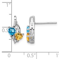 Sterling Silver Rhodium-plated Blue Topaz and Citrine Diamond Earrings view 4