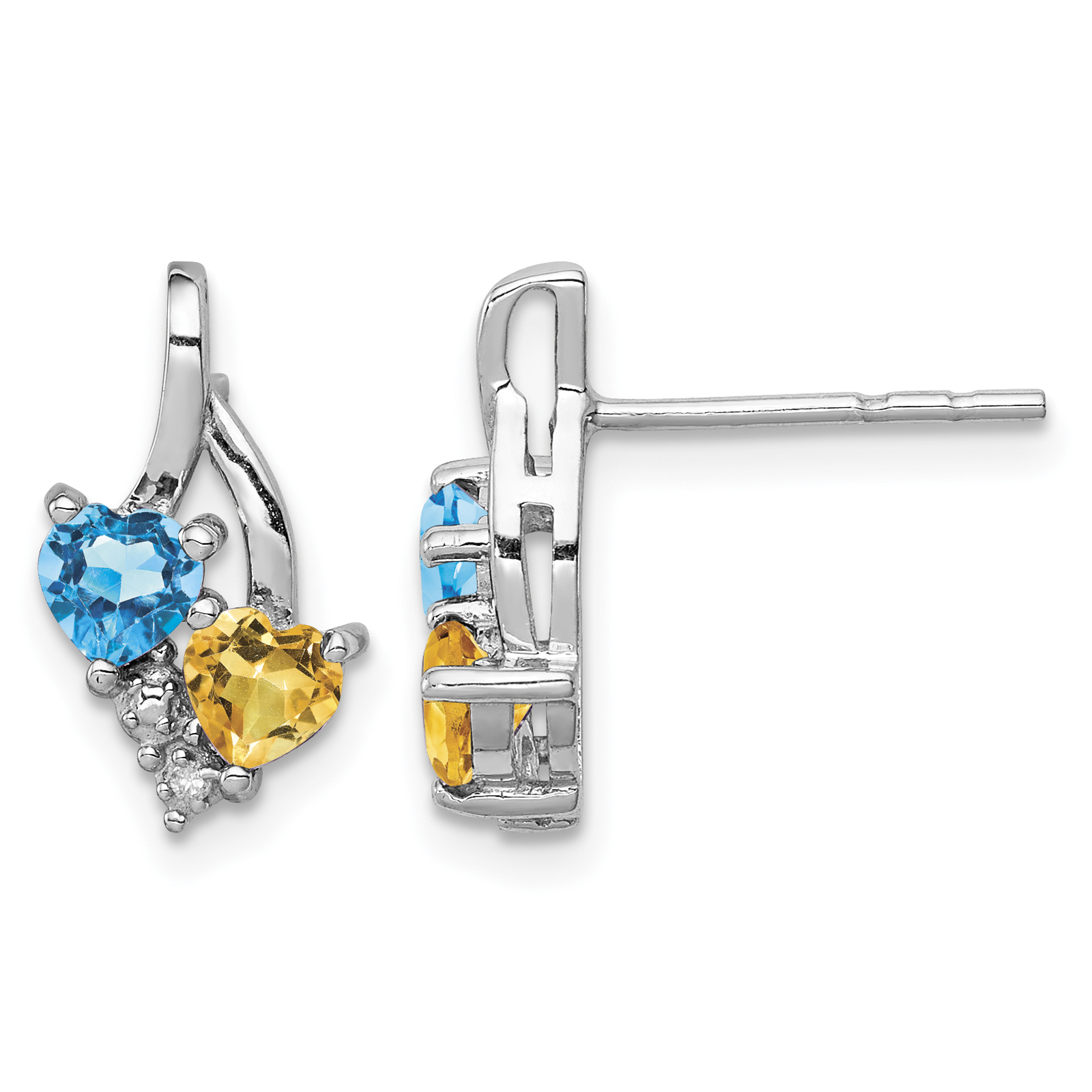 Sterling Silver Rhodium-plated Blue Topaz and Citrine Diamond Earrings (QE10259)