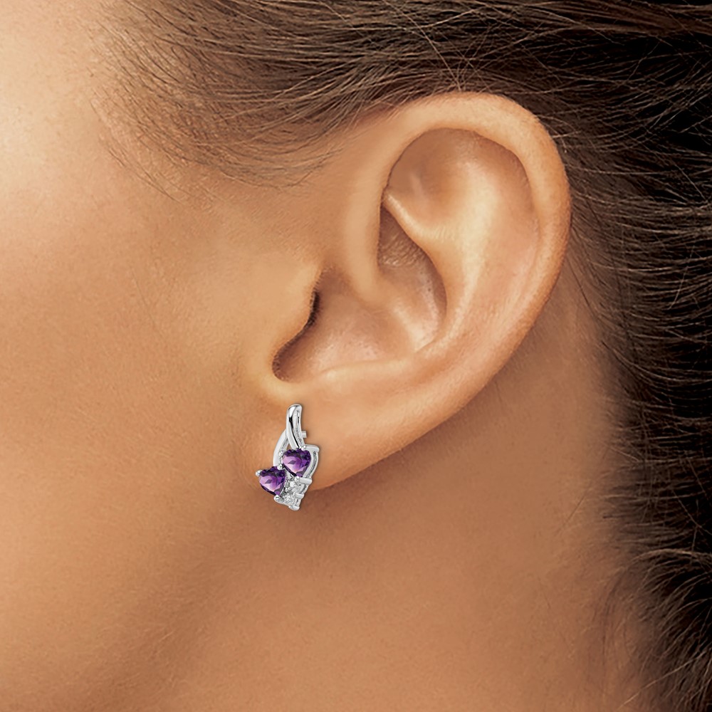 Sterling Silver Rhodium-plated Amethyst and Diamond Earrings (QE10259AM)