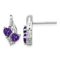 Sterling Silver Rhodium-plated Amethyst and Diamond Earrings view 1