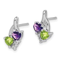 Sterling Silver Rhodium-plated Amethyst Peridot Diamond Earrings view 2