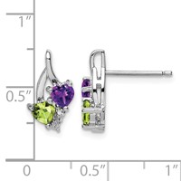 Sterling Silver Rhodium-plated Amethyst Peridot Diamond Earrings view 4