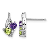 Sterling Silver Rhodium-plated Amethyst Peridot Diamond Earrings view 1