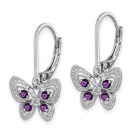 Sterling Silver Rhodium-plated Amethyst and Diamond Butterfly Earrings view 2