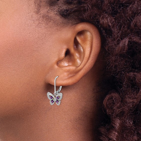 Sterling Silver Diamond and Gemstone Butterfly Earring